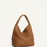 Angie Woven Vegan Leather Handle Bag + Pouch (Caramel)