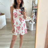 Santa Print Mini Dress (White)