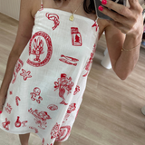 Santa Print Mini Dress (White)