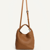 Angie Woven Vegan Leather Handle Bag + Pouch (Caramel)