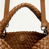 Angie Woven Vegan Leather Handle Bag + Pouch (Caramel)