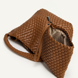 Angie Woven Vegan Leather Handle Bag + Pouch (Caramel)