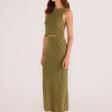 Solano Diamond Knit Midi Skirt (Khaki)