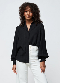 Martha Textured Button-Down Shirt (Black)