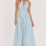 Amara Maxi Dress (Light Blue/Brown Stripe)
