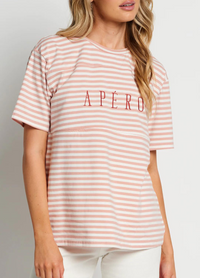 Riviera Panel Embroidered Stripe Tee (Pink/ White/Red)