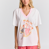 Flamin Galah V-Neck White And Pink Tee