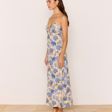 Zina Midi Dress (Blue/Beige Floral)