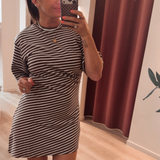 Sloane Ruched Mini Dress (Chocolate Stripe)