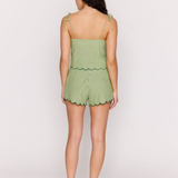 Capri Scallop Hem Short - Green Stripe