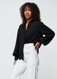 Martha Textured Button-Down Shirt (Black)