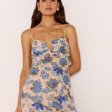 Zina Midi Dress (Blue/Beige Floral)