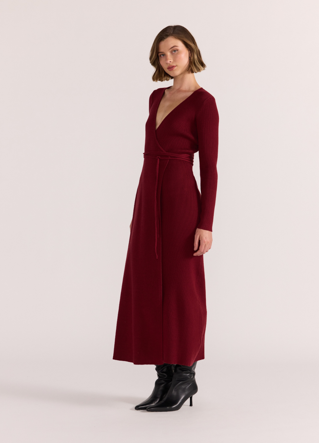 Celeste Knit Wrap Dress (Wine)