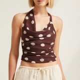 Cocoa Dot Halter Neck Top