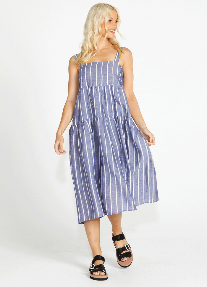 Lydia Striped Midi Dress (Blue)