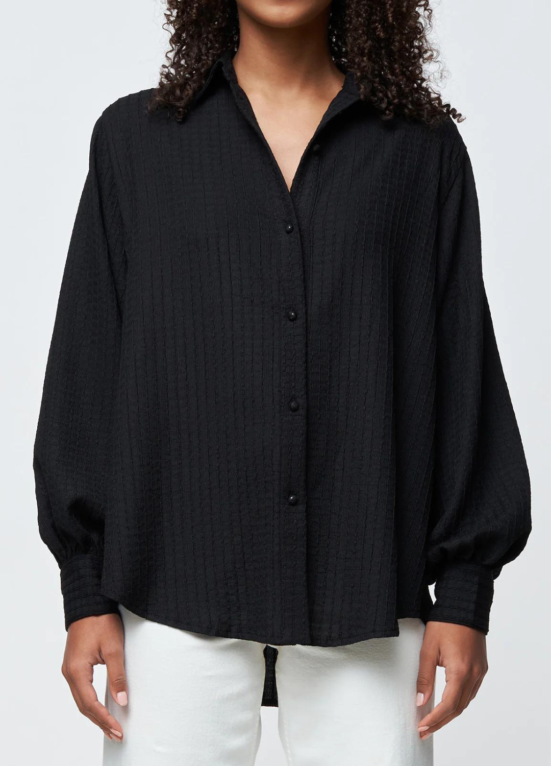Martha Textured Button-Down Shirt (Black)