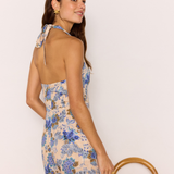 Zina Halter Playsuit (Blue/Beige Floral)