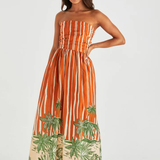 Mina Strapless Dress (Palm Stripe)