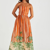 Mina Strapless Dress (Palm Stripe)