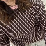 Lindsay Stripe Long Sleeve Top (Pink/Chocolate)