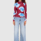 Fiorella Mesh Top (Wine/Blue Floral)