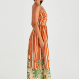 Mina Strapless Dress (Palm Stripe)