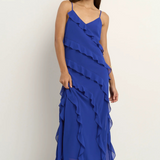 Galore Electric Blue Bias Ruffle Slip Maxi Dress