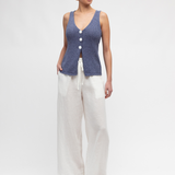 V-Neck Knit Top (Navy)