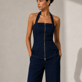 Bessie Denim Top (Dark Blue)