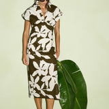 Liora Shirt Midi Dress Olive - White