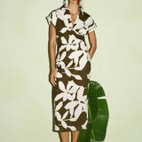 Liora Shirt Midi Dress Olive - White