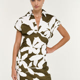 Liora Shirt Midi Dress Olive - White