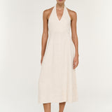 Neve Linen Halter Midi Dress Oat