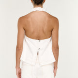Nyra Denim Halter Top -Cotton Denim Halter Top in White