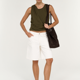 Nyra Denim Jorts -Cotton Denim Mid Rise Jorts in White