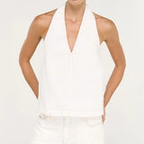 Nyra Denim Halter Top -Cotton Denim Halter Top in White