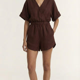 Rhodes Wrap Playsuit (Chocolate Linen Blend)