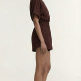 Rhodes Wrap Playsuit (Chocolate Linen Blend)