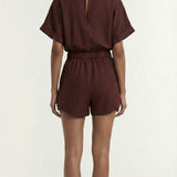 Rhodes Wrap Playsuit (Chocolate Linen Blend)