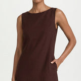 Rhodes Mini Shift Dress (Chocolate Linen)