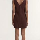 Rhodes Mini Shift Dress (Chocolate Linen)