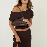 Roselle Woven Shoulder Bag (Chocolate)