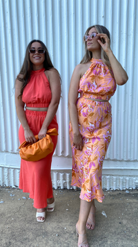 Abrea Bias Midi Skirt (Deep Coral)