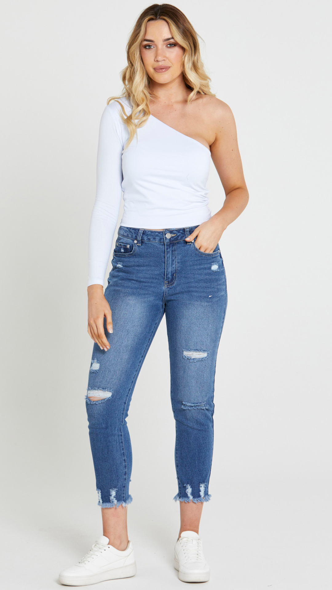 Anna One Sleeve Top (White)
