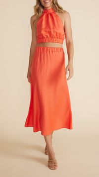 Abrea Bias Midi Skirt (Deep Coral)