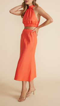 Abrea Bias Midi Skirt (Deep Coral)