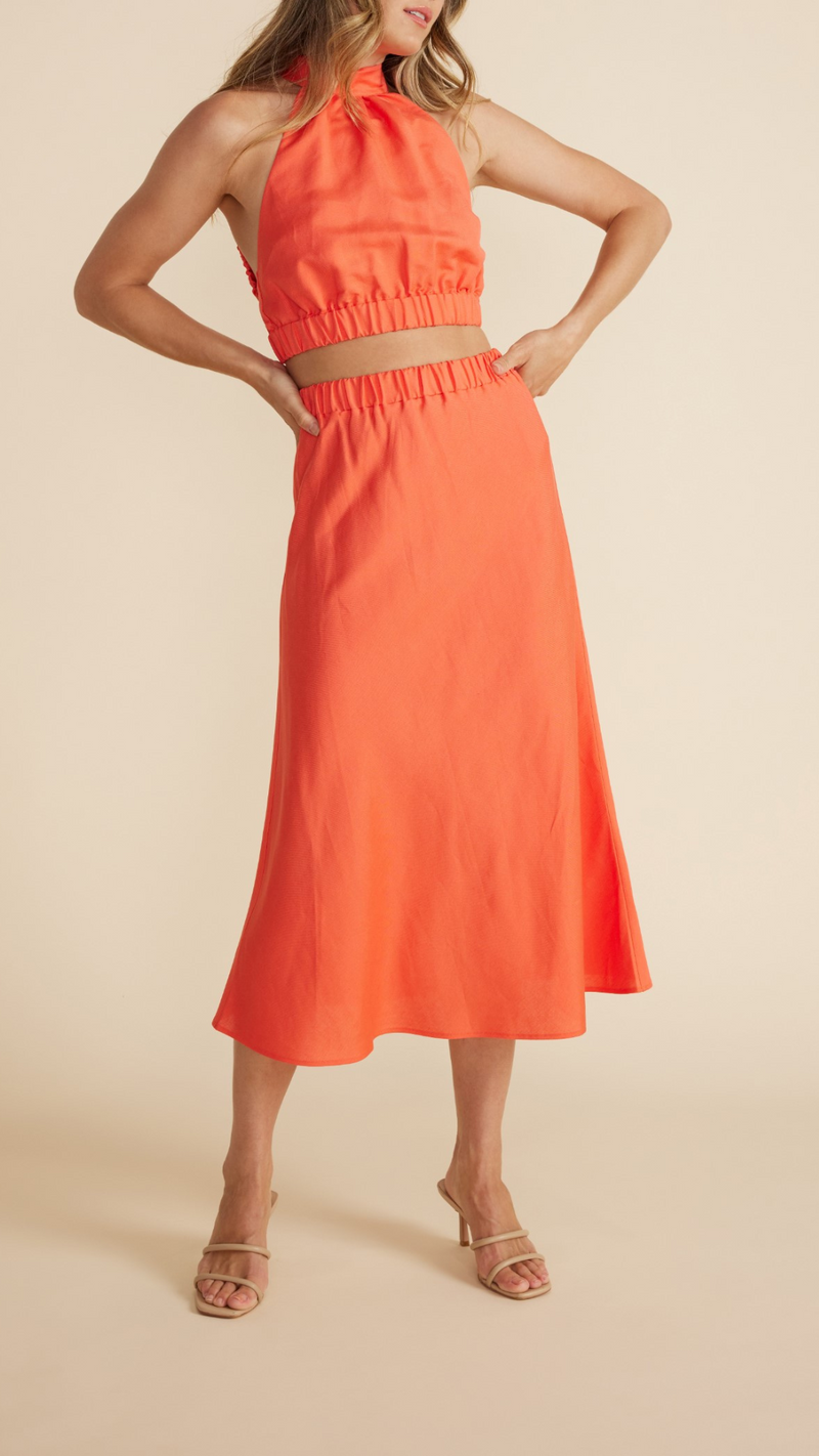 Abrea Bias Midi Skirt (Deep Coral)