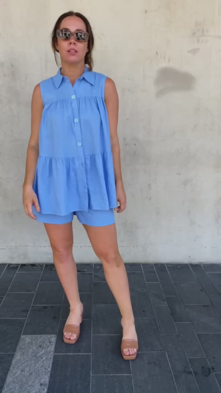 Prague Paneled Blouse (Cornflour)